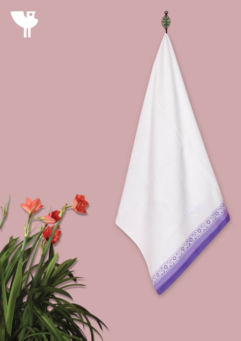 Handloom Cotton Bath Towel With Block Print Border